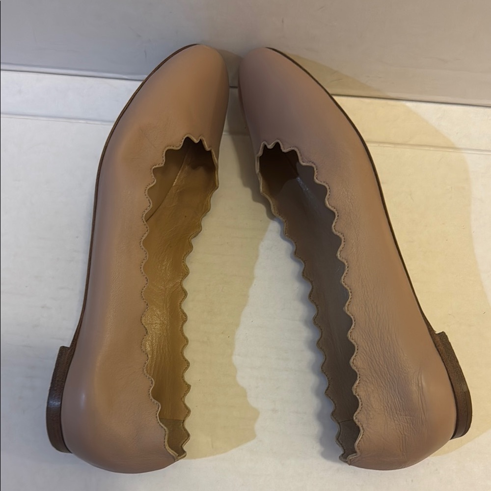 Chloe Lauren Ballerina Leather Scalloped Ballet Flats in Beige Size 38 - Picture 11 of 16